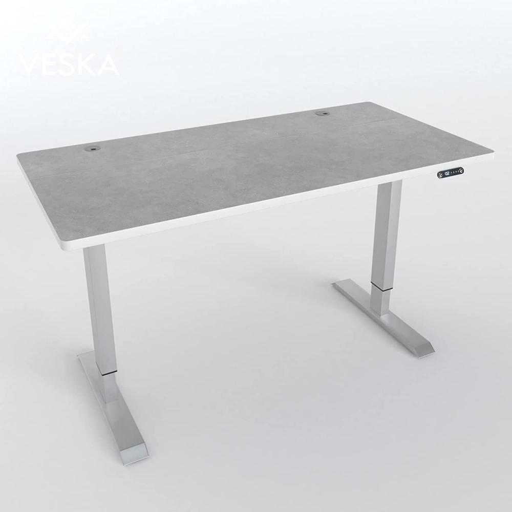 Höhenverstellbarer Schreibtisch (140 x 70 cm) - Sitz- & Stehpult - Bürotisch Elektrisch Höhenverstellbar mit Touchscreen & Stahlfüßen (Silber/Stein-Grau) Bild 1