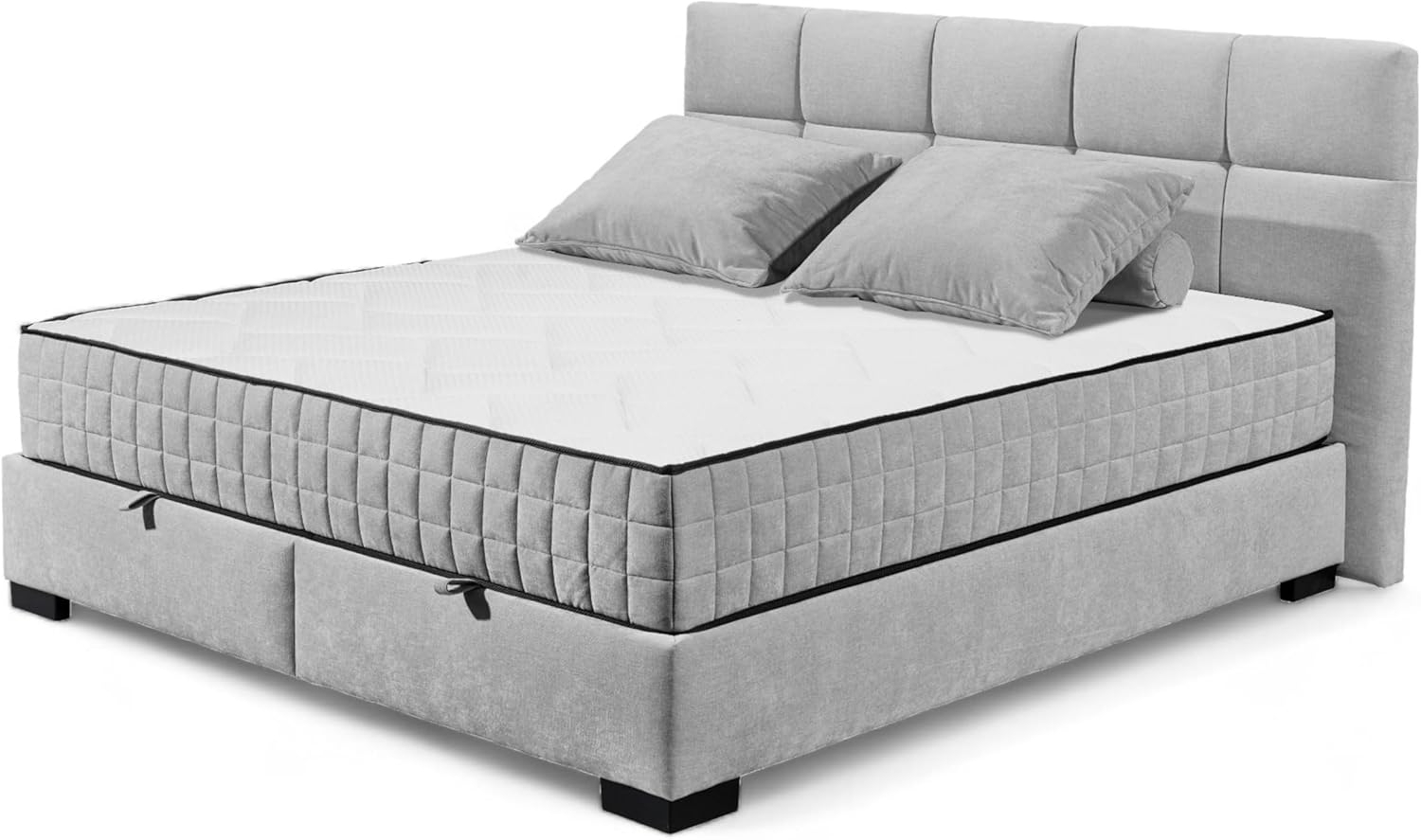 NAGOL A Boxbett 160x200, Silber - Bequemes Doppelbett mit Bettkasten und Premium 9-Zonen-Federkern Wendematratze - 185 x 114 x 214 cm (B/H/T) Bild 1