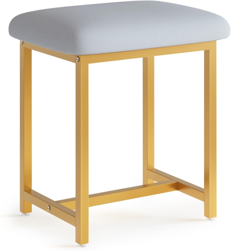 Mondeer Schminkhocker, Makeup Eitelkeit Hocker, Fußhocker Stuhl mit goldene Metallbeine, für Make-up Raum Schlafzimmer Wohnzimmer Eingang Flure, 41 × 31 × 44.5 cm, Grau+Gold Bild 1