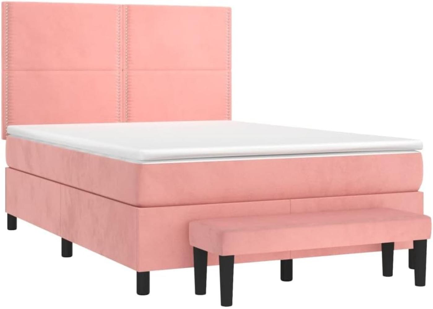 vidaXL Boxspringbett mit Matratze Rosa 140x190 cm Samt 3137784 Bild 1