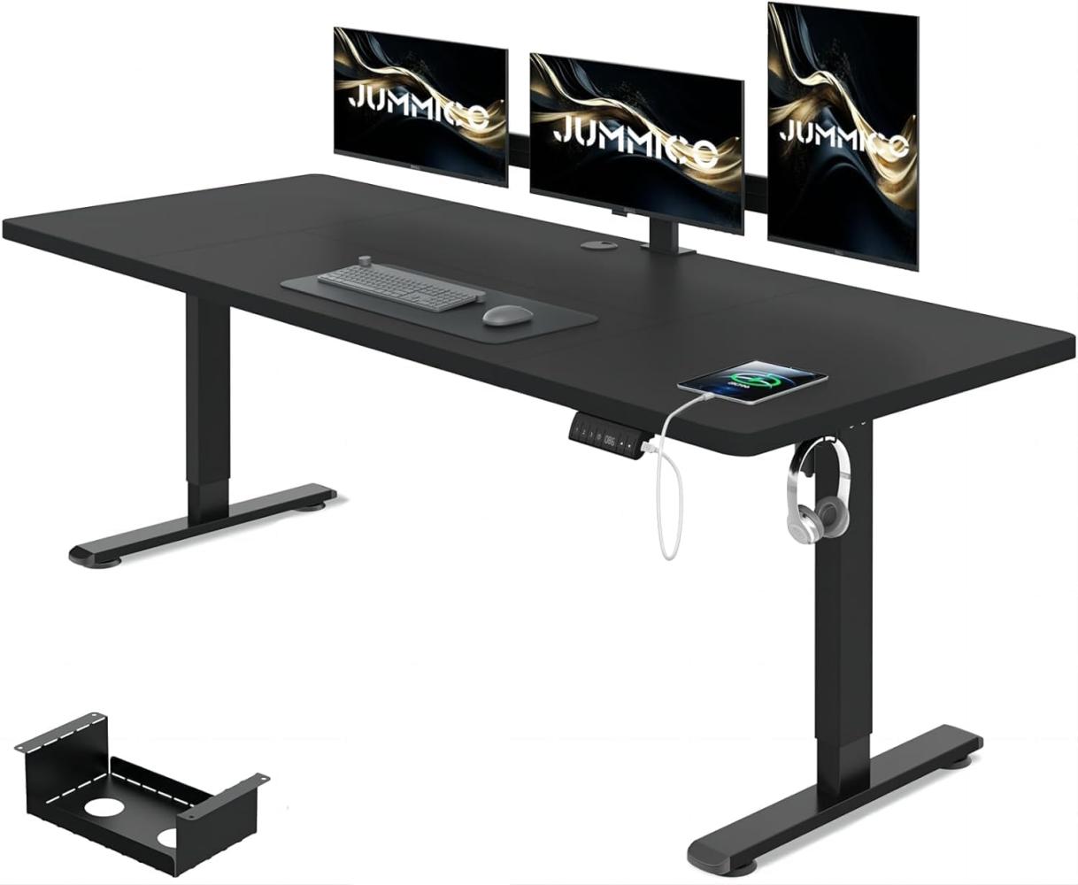 JUMMICO Höhenverstellbarer Schreibtisch 160 x 80 cm mit Kabelwanne, Höhenverstellbar Elektrisch Stehpult mit USB-Buchse, Computertisch, Ergonomischer Steh-Sitz Tisch, Bürotisch, Schwarz Bild 1