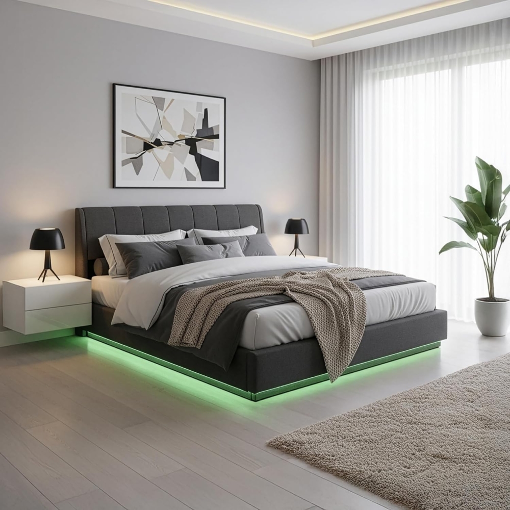 LED Polsterbett Tröstiar 180x200 cm Schwarz [en. casa] Bild 1