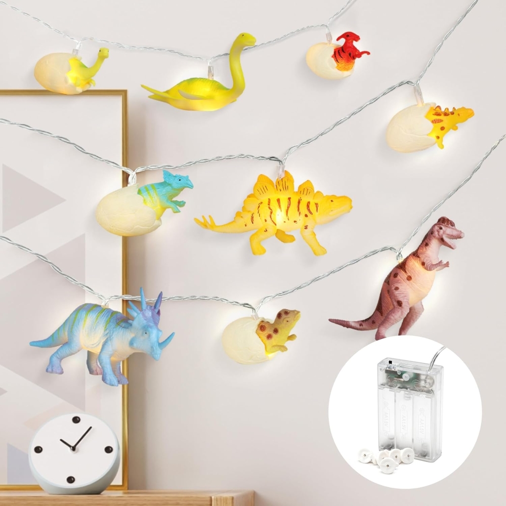 COZY HOME LED-Lichterkette Dino Lichterkette Batterie und Stecker -, 12 LED Figures I Warmweißes LED-Licht I Dino Design I EU-Konformität Bild 1