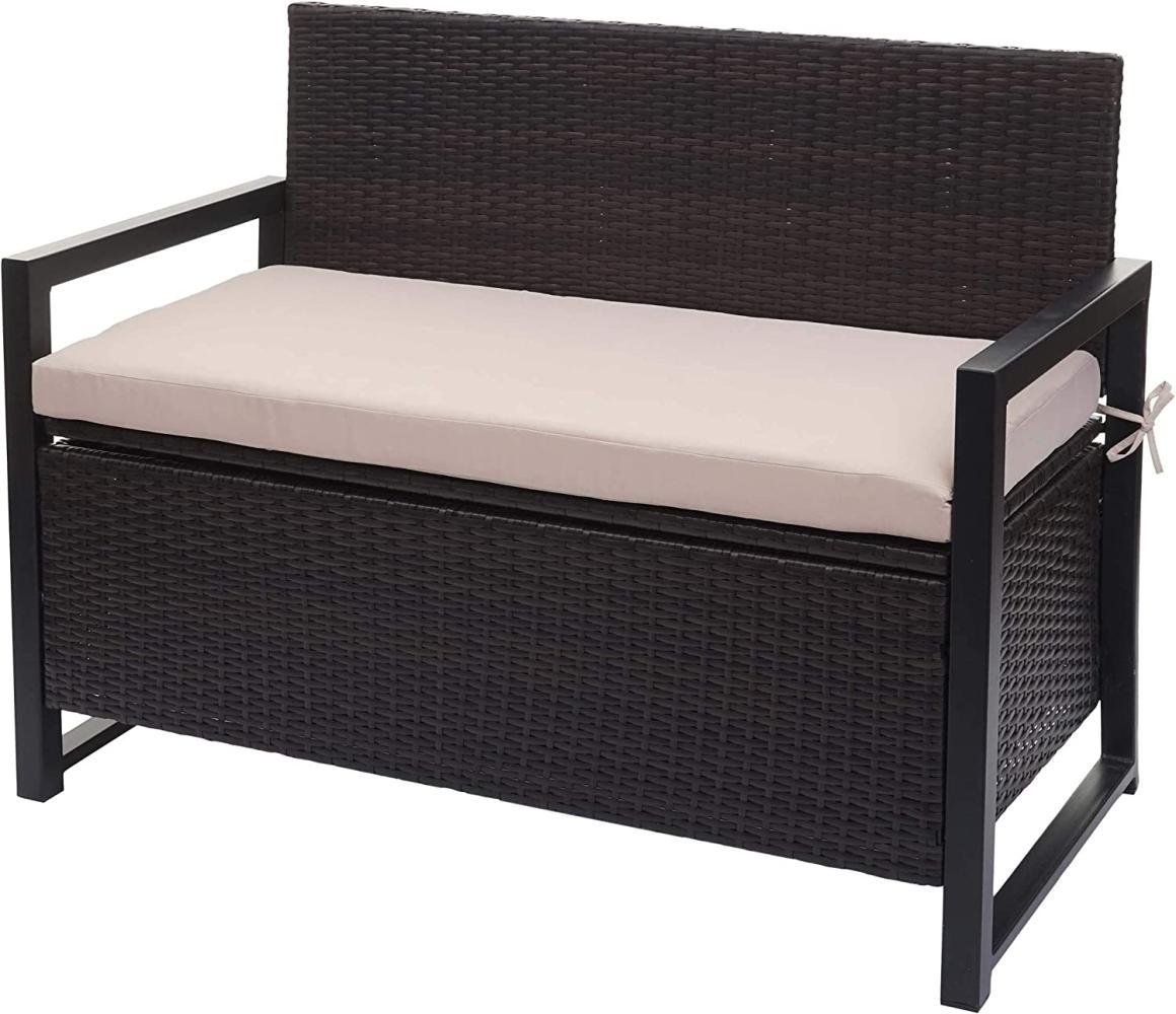 Poly-Rattan 2er Sitzbank HWC-F39, Gartenbank Truhenbank, Staufach Aufbewahrung Sitzkissen ~ braun, Kissen beige Bild 1