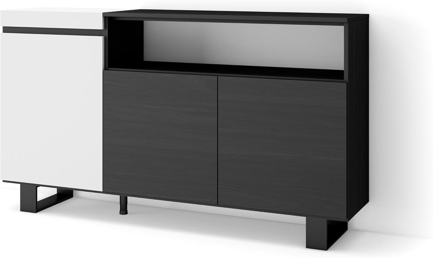 Skraut Home | Sideboard, Highboard | Kommode, Komodenschrank | 150 x 87 x 35 cm | 3 Türen | Industriedesign | Moderner Stil | Weiß und Schwarz Bild 1