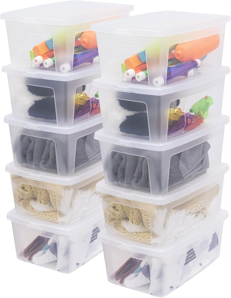 Iris Ohyama Vielseitige Aufbewahrungsboxen, 11L, 10er-Set, Transparent, Deckel leicht schließbar, Stapelbar, Plastik, Für Schrank, Regale, Klassenzimmer, Organisation, Kunstbedarf, Schuhe, MCB-11 Bild 1