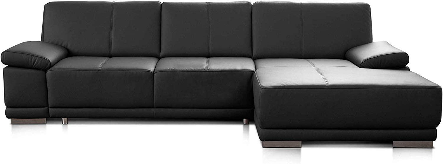 CAVADORE Ecksofa Corianne / Ledercouch inkl. Armteilverstellung und Longchair / 282 x 80 x 162 / Echtleder, schwarz Bild 1