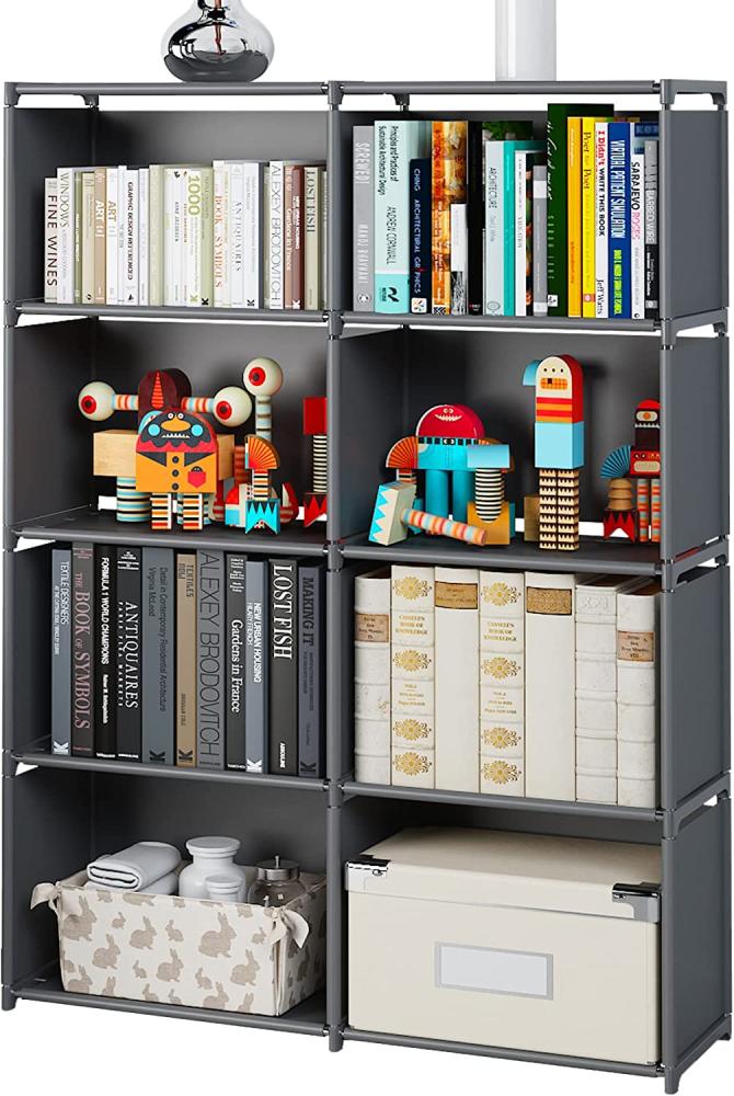 MOYIPIN Bücherregale, zusammengebautes Lagerregal, vertikales Schrank-Bücherregal für Schlafzimmer, Wohnzimmer, zweireihiges 8-Gitter-Multifunktions-Aufbewahrungsgerät (Grau) Bild 1