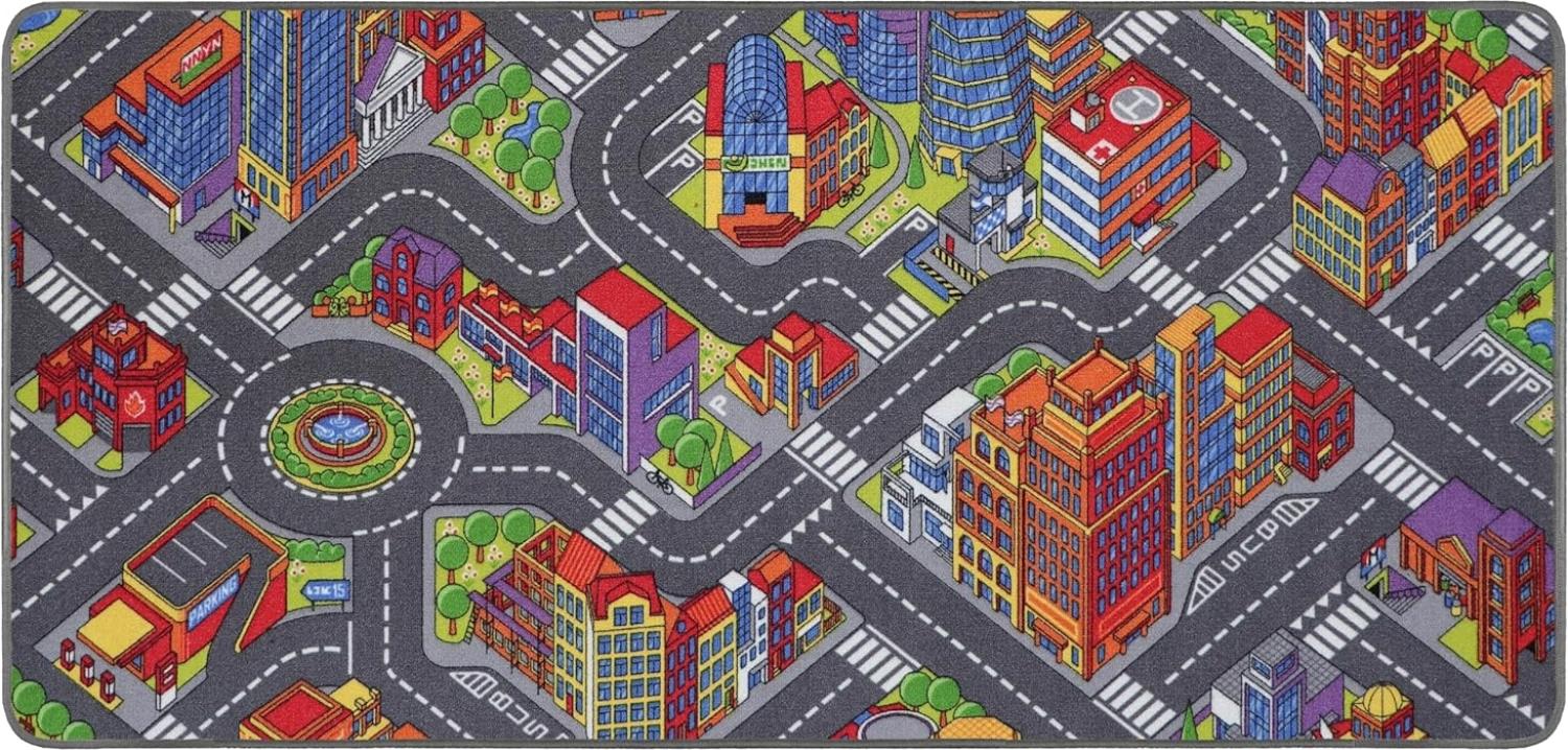 Primaflor Interaktiver Spielteppich BIG City - 160x200 cm, Made in Europe Kinderteppich mit Straßenmotiv, Hochwertiger Straßen-Teppich für Kinder- und Spielzimmer, Spielmatte für Jungen und Mädchen Bild 1