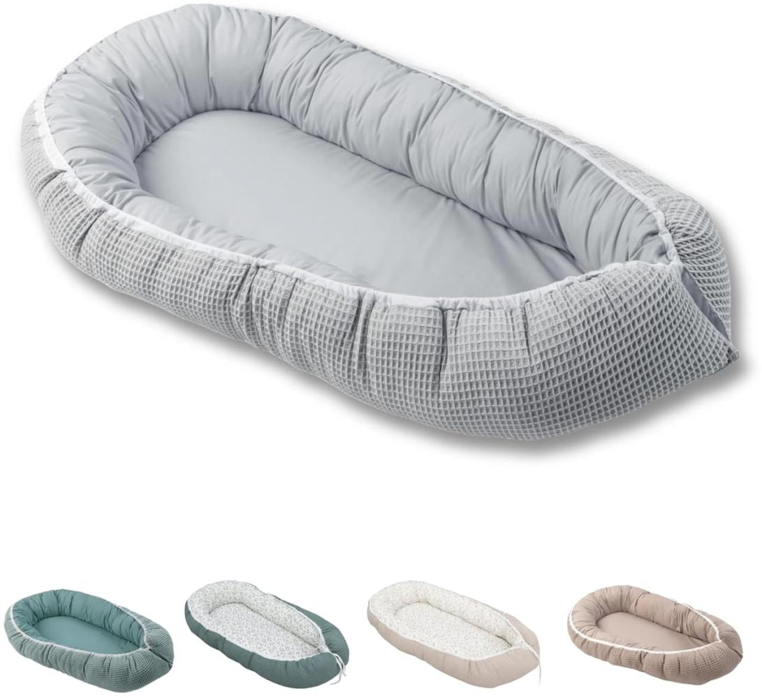 ULLENBOOM ® Bettnestchen Kuschelnest Baby 55x95 cm, kuscheliges Babynest, Made in EU, (1-tlg), Ideal für Neugeborene als Reisebett, Grau Bild 1