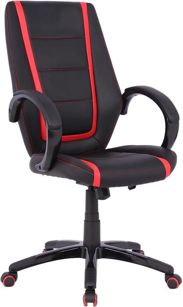 HOMEXPERTS Chefsessel JAZZ / Kunstleder in Schwarz-Rot / gepolsterte Armlehnen / Belastbar bis 110kg / Drehstuhl mit Rollen / Bürostuhl / Relaxchair / Gaming Chair / 60 x 109-119 x 68 cm (BxHxT) Bild 1