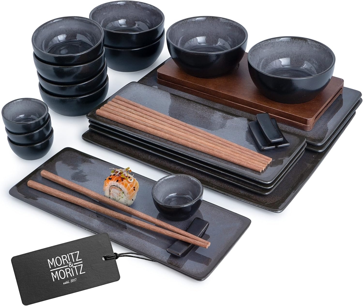 Moritz & Moritz VIDA 29-tlg. Sushi Geschirr Set für 4 Personen - Servierset mit 3x -Platte - 4x -Teller, Miso-Schale, Schälchen und Stäbchen Bild 1