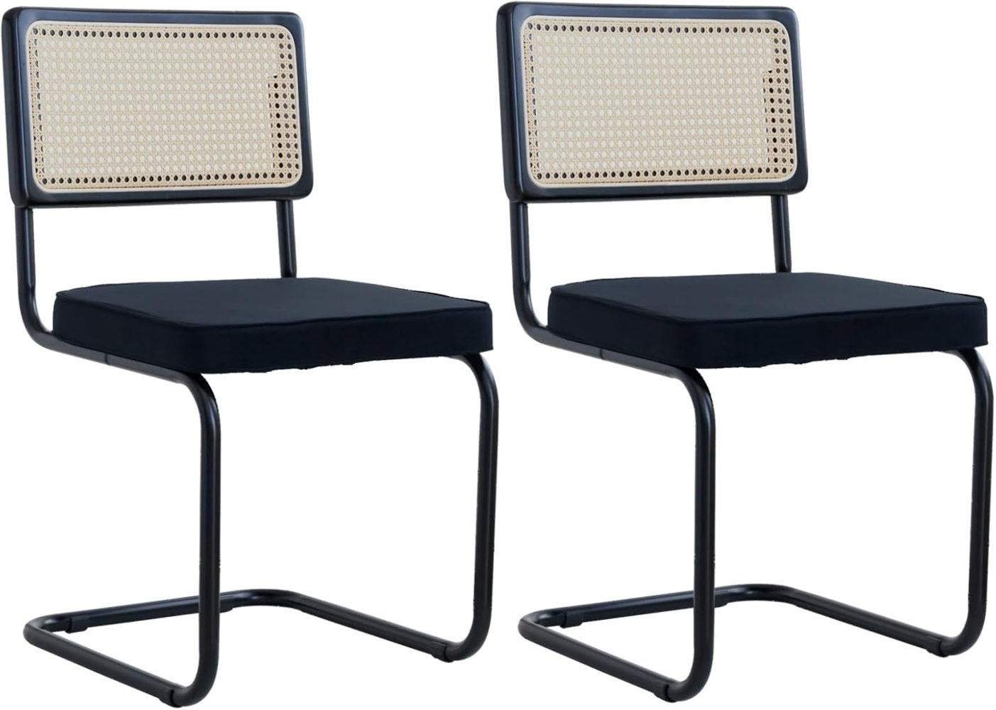 GrandCA HOME Esszimmerstühle 2er Set, Gepolsterte Rattan-Küchenstühle, Rattan-Rückenlehne-Stahlgestell, Geeignet für Esszimmer/Büro/Küche/Schlafzimmer/Konferenzraum/Konferenzraum(Schwarz,2) Bild 1