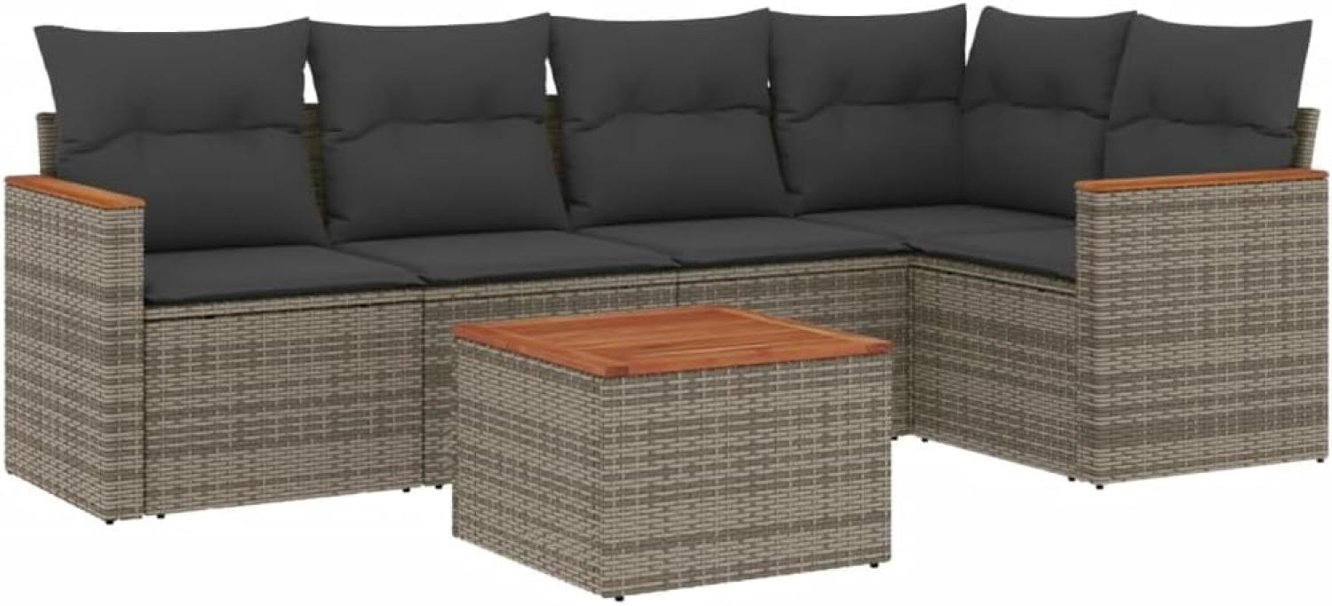 vidaXL 6-tlg. Garten-Sofagarnitur mit Kissen Grau Poly Rattan 3258357 Bild 1