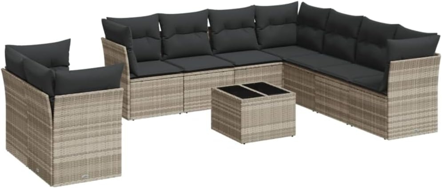 vidaXL 10-tlg. Garten-Sofagarnitur mit Kissen Hellgrau Poly Rattan 3249691 Bild 1