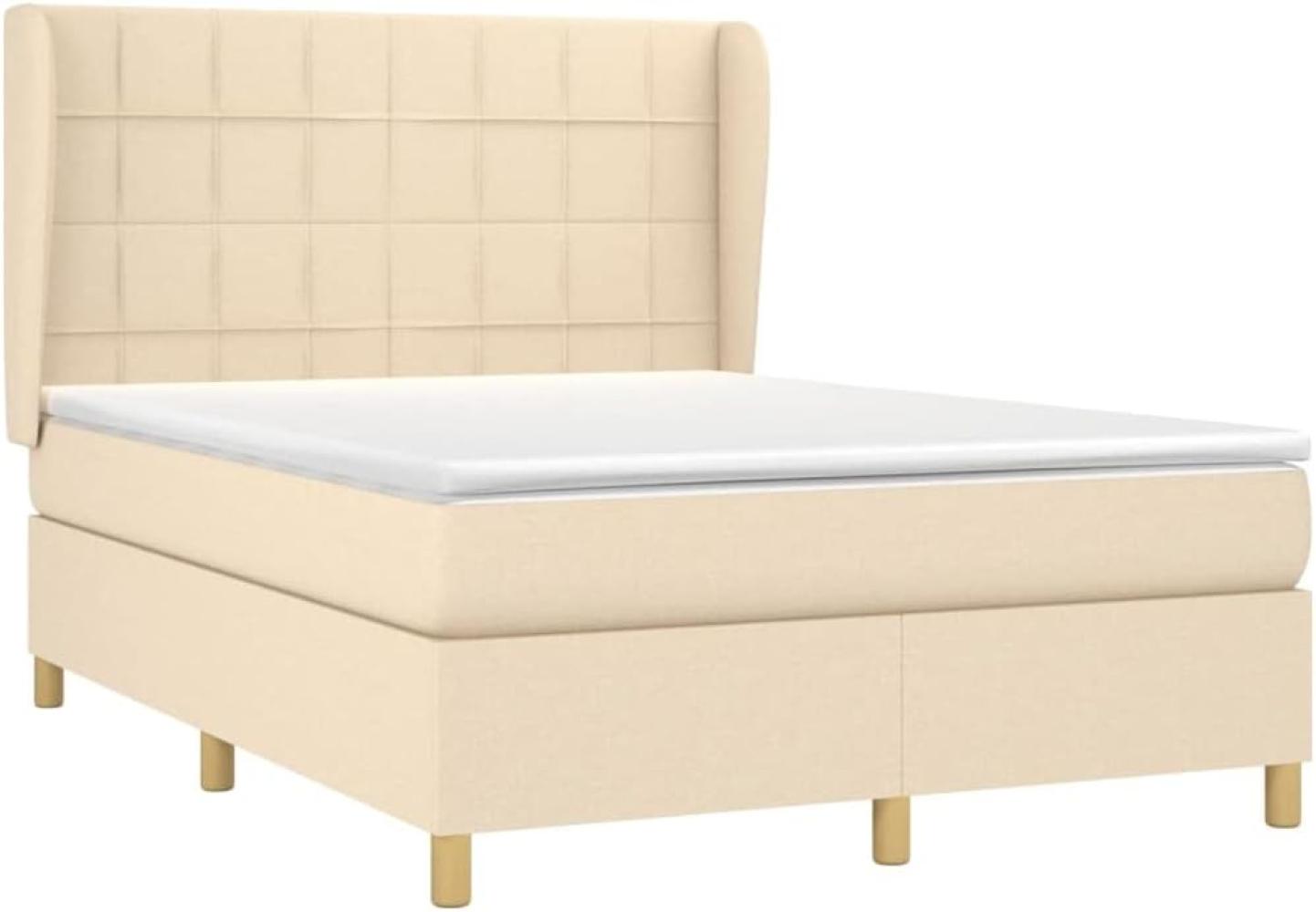 vidaXL Polsterbett mit Matratze Creme 140x190 cm Stoff Bild 1