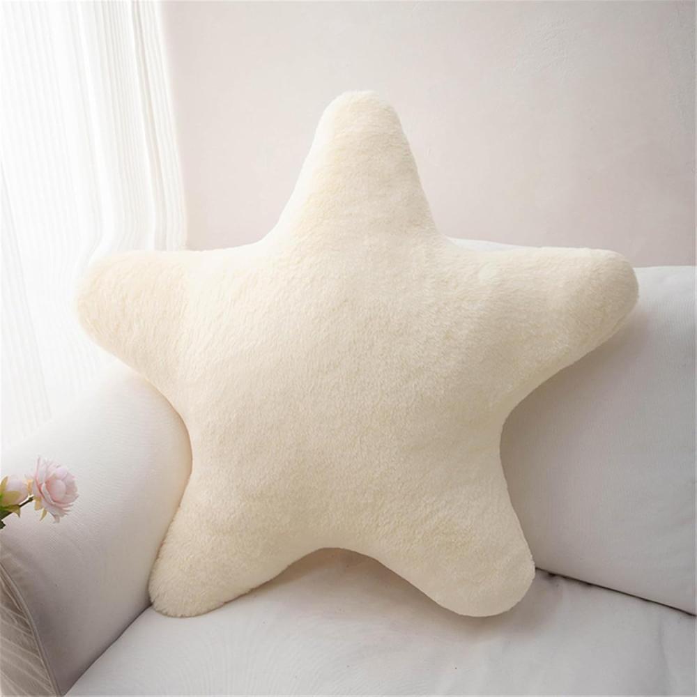 Kuschelkissen Kinder Sternkissen, Weiche Flauschige Sternform Zierkissen Sofakissen, Plüsch Kissen Dekokissen für Mädchen & Jungen Zuhause Schlafzimmer Deko (Weiß,60cm) Bild 1