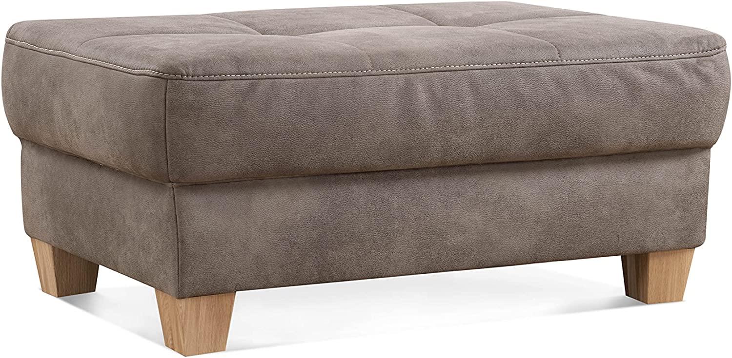 CAVADORE Hocker Puccino mit Holzfüßen im Landhausstil / Beistellhocker für Sofa Puccino in Lederoptik / 99 x 45 x 65 cm / Mikrofaser Hellbraun Bild 1