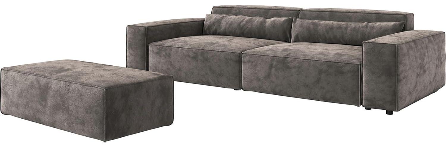 Big-Sofa Sirpio XL 270x130 cm Mikrofaser Khakibraun mit Hocker Bild 1