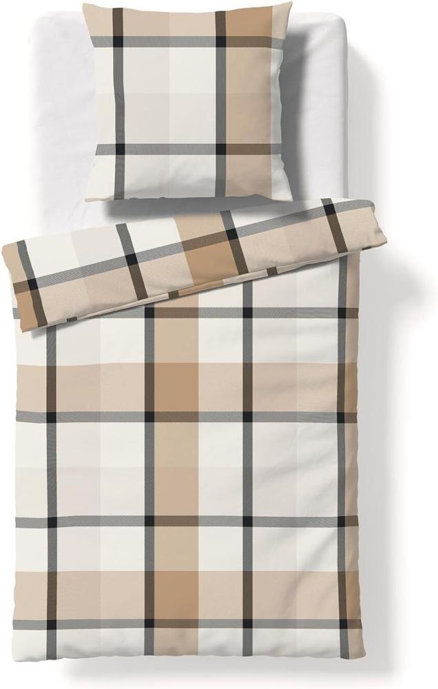 Fleuresse Lech Edelflanell Bettwäsche 135x200 Karo beige sand grau 604466-07 Bild 1