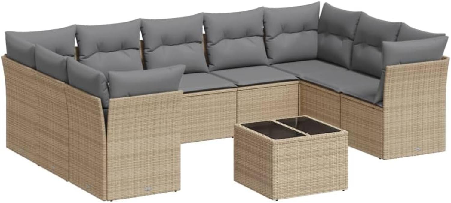 vidaXL 10-tlg. Garten-Sofagarnitur mit Kissen Beige Poly Rattan 3218139 Bild 1