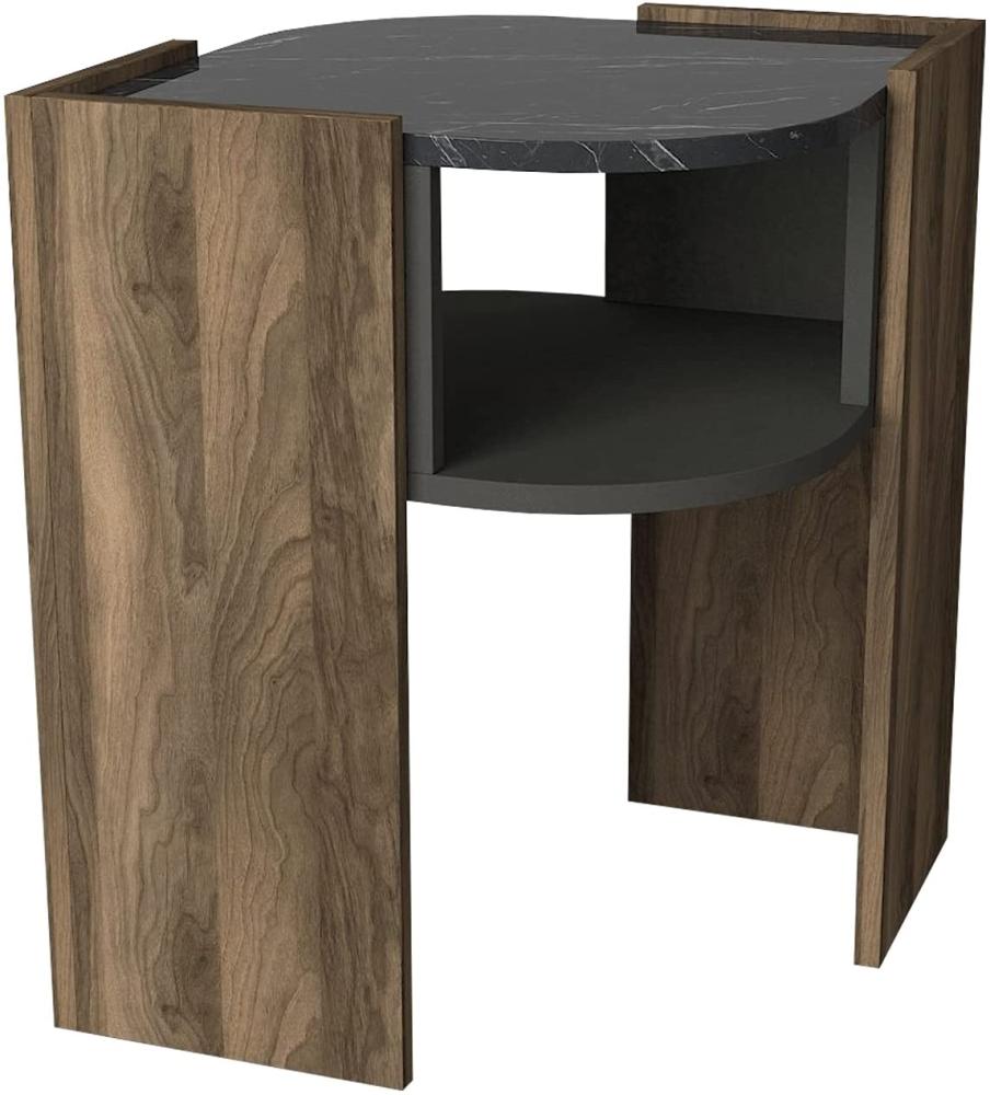 moebel17 6078 Marbel Beistelltisch Sofatisch Kaffeetisch Tisch fürs Wohnzimmer, Holz, Braun mit Marmor Optik, glänzende Tischplatte, Ablagefach, zusätzlicher Stauraum, Designertisch, 22 x 60 x 22 cm Bild 1