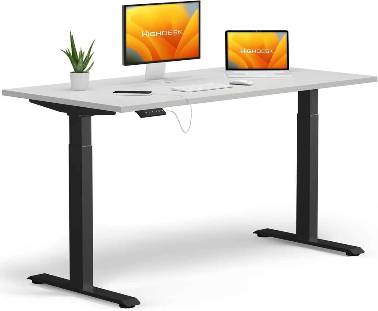 KRIEG HighDesk Basic Höhenverstellbarer Schreibtisch (160x80 cm I Schwarz + Weiß) - Elektrischer Sitz- & Stehtisch mit Tischplatte - Stehschreibtisch Elektrisch Höhenverstellbar Bild 1