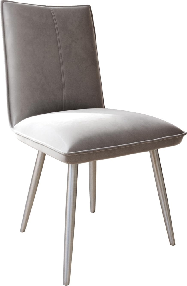 Esszimmerstuhl Lelio-Flex Samt Grau 4-Fuß konisch Edelstahl Taschenfederkern Bild 1