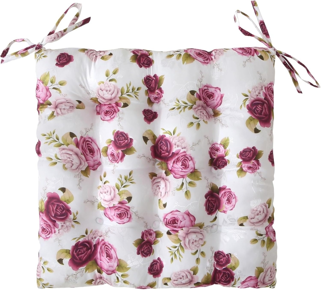 WOMETO 'Rosi' Sitzkissen, Polyester Rosen creme weiß rosa, 40 x 40 x 4 cm Bild 1