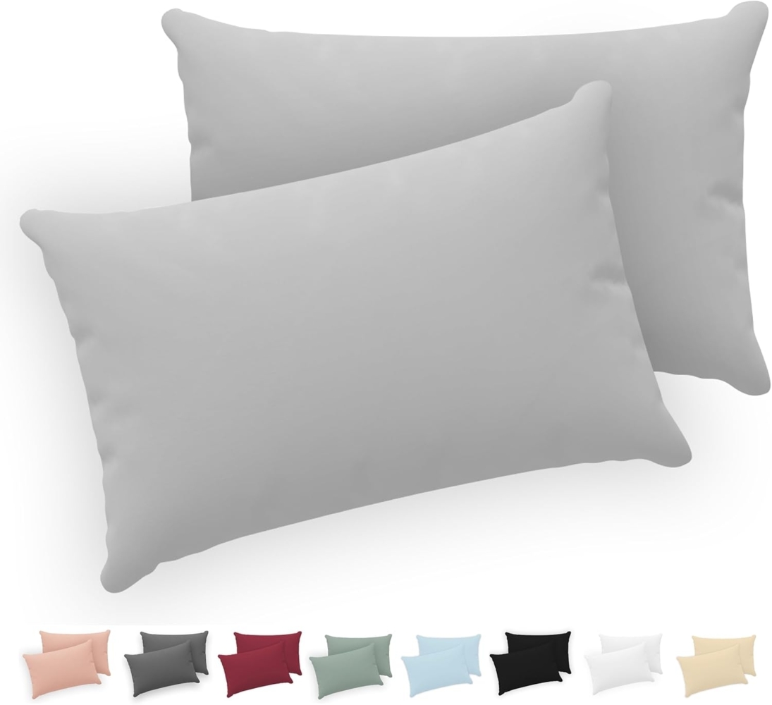Twinzen® Kissenbezug 30x50 (2er-Set) - 100% Jersey Baumwolle 150 GSM Kissenbezüge - Grau - Für Kissenbezüge 30x50 cm - Kissenhülle - Kissenbezug mit Reißverschluss - Oeko-Tex Zertifiziert Bild 1