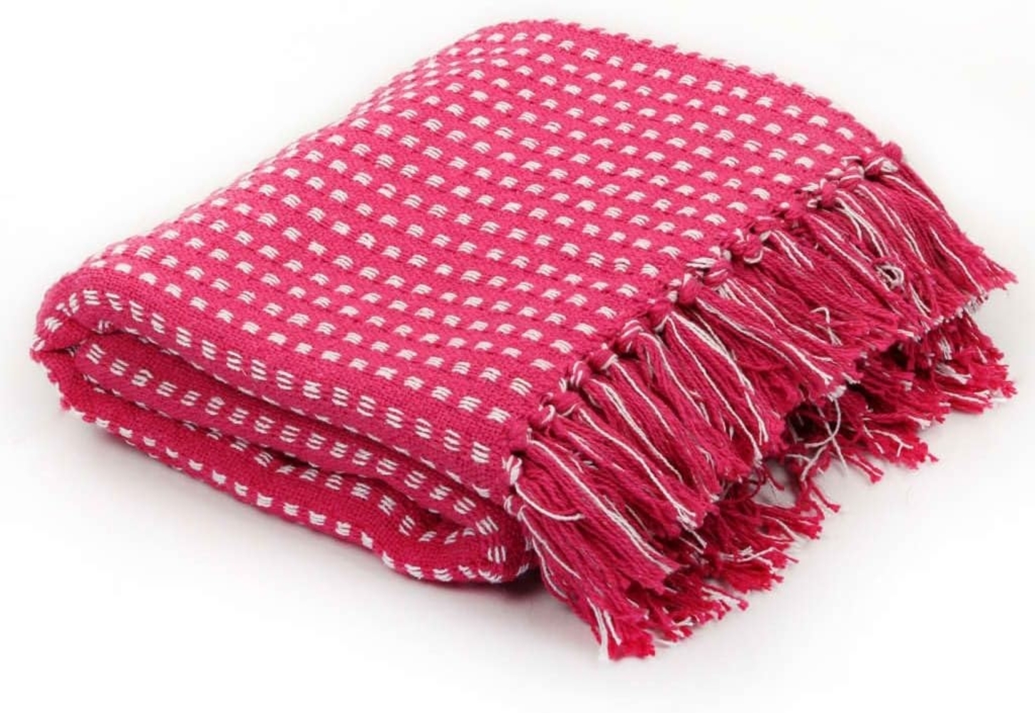 vidaXL 'Überwurf' Wohndecke, Baumwolle, Rosa, 125x150 cm, Kariert Bild 1