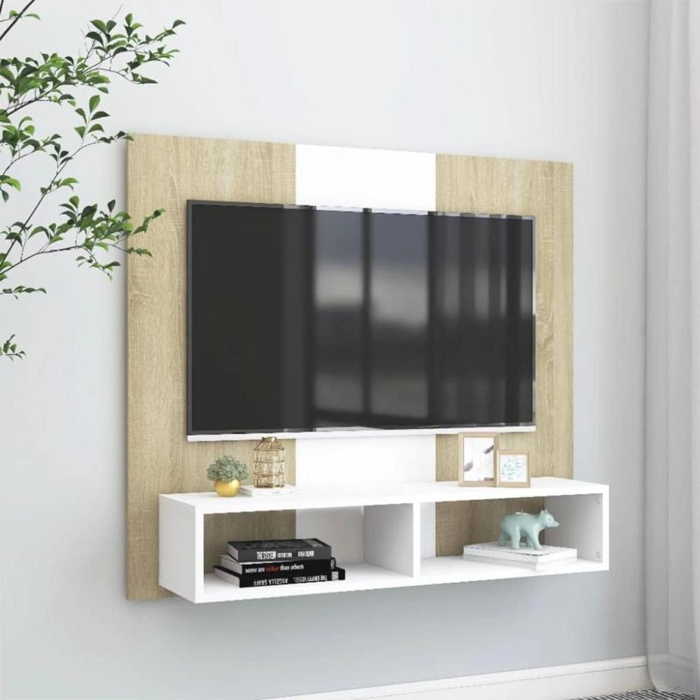 TV-Wandschrank Weiß Sonoma-Eiche 102 x 23,5 x 90 cm Holzwerkstoff Bild 1