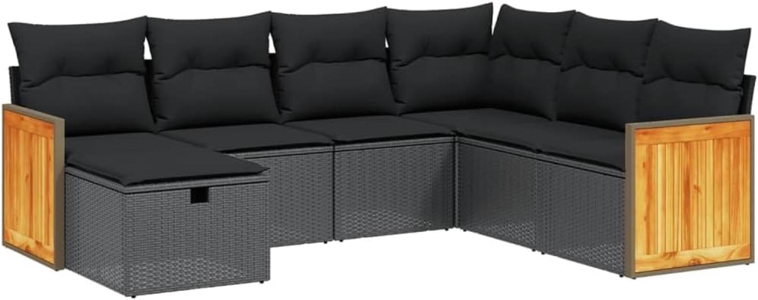 vidaXL 7-tlg. Garten-Sofagarnitur mit Kissen Schwarz Poly Rattan 3265759 Bild 1