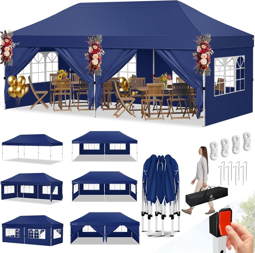 KESSER® Pavillon Faltpavillon 6x3m Festzelt mit 6 abnehmbaren Seitenwänden | Gartenzelt Höhenverstellbar & Wasserdicht + Tasche Bodenanker | Pop-Up Klicksystem UV-Schutz 50+ Partyzelt Navyblau Bild 1