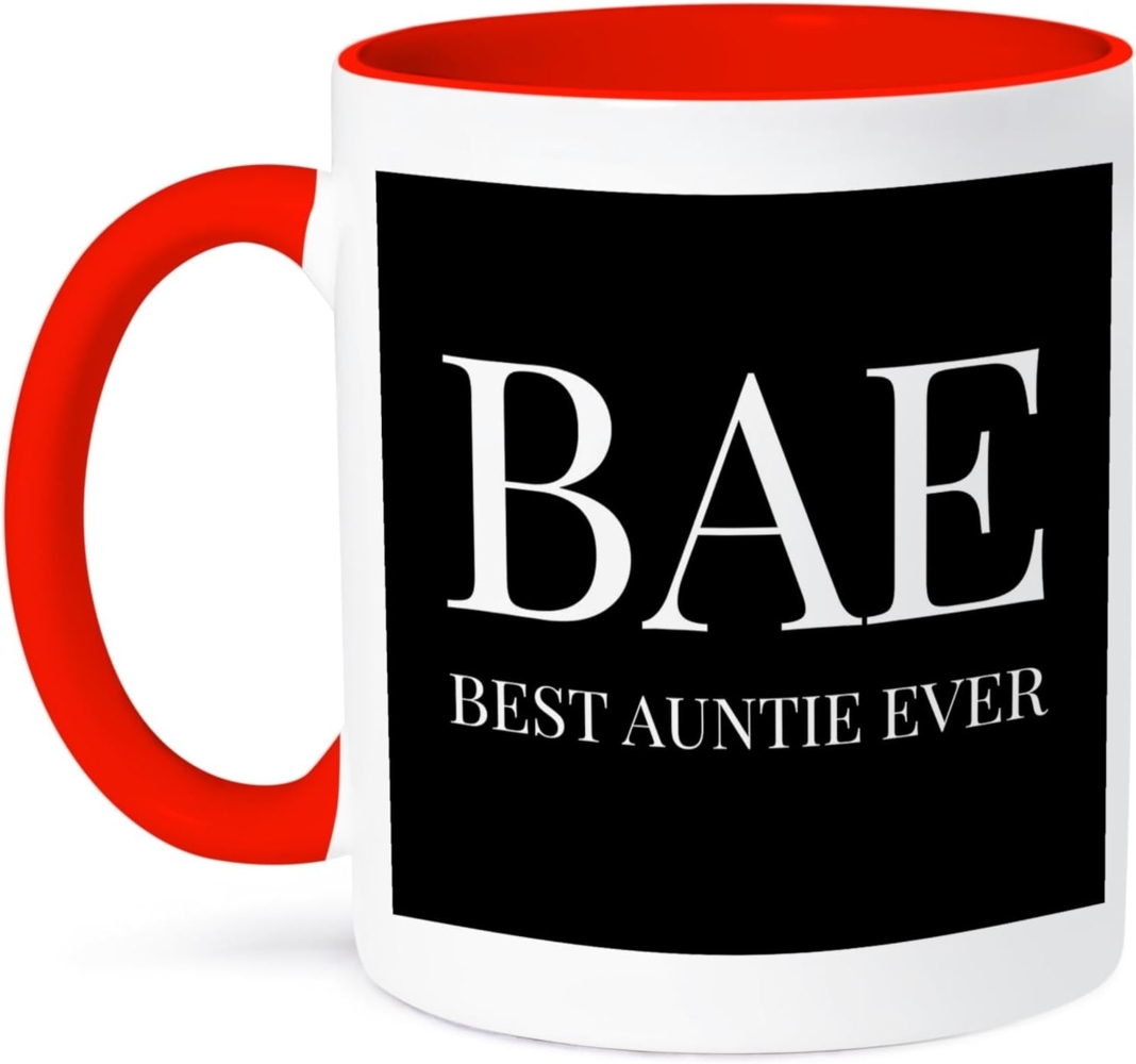 3dRose Set, Tante, Buchstaben, Weiß auf Schwarz, Background-Two Tasse, Keramik, Rot, Schwarz, Weiß, Rot, 10,16 x 7,62 x 9,52 mm Bild 1