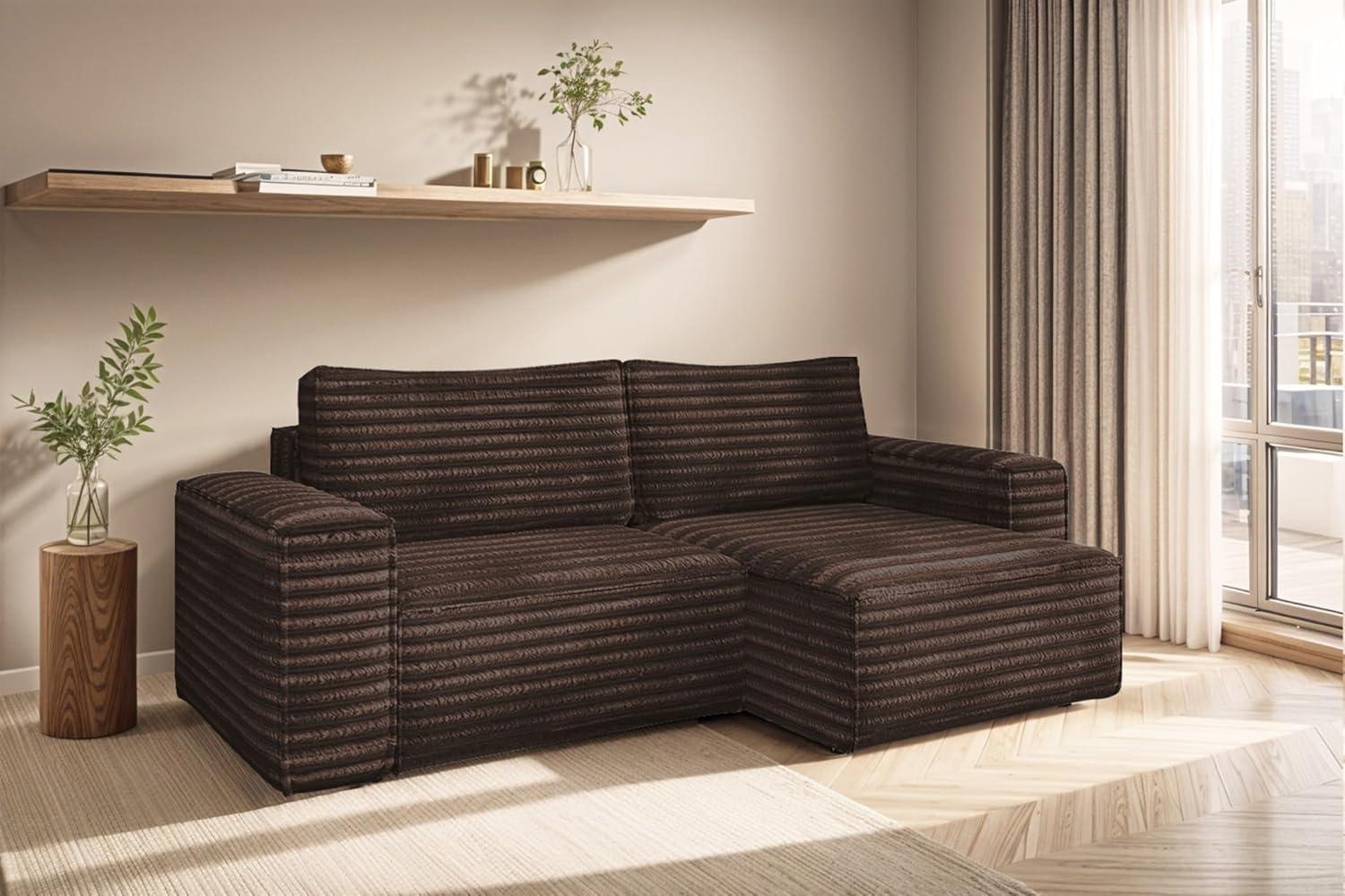 Ecksofa Schlafsofa MADLEN Stoff Velo Braun Ottomane Rechts Bild 1