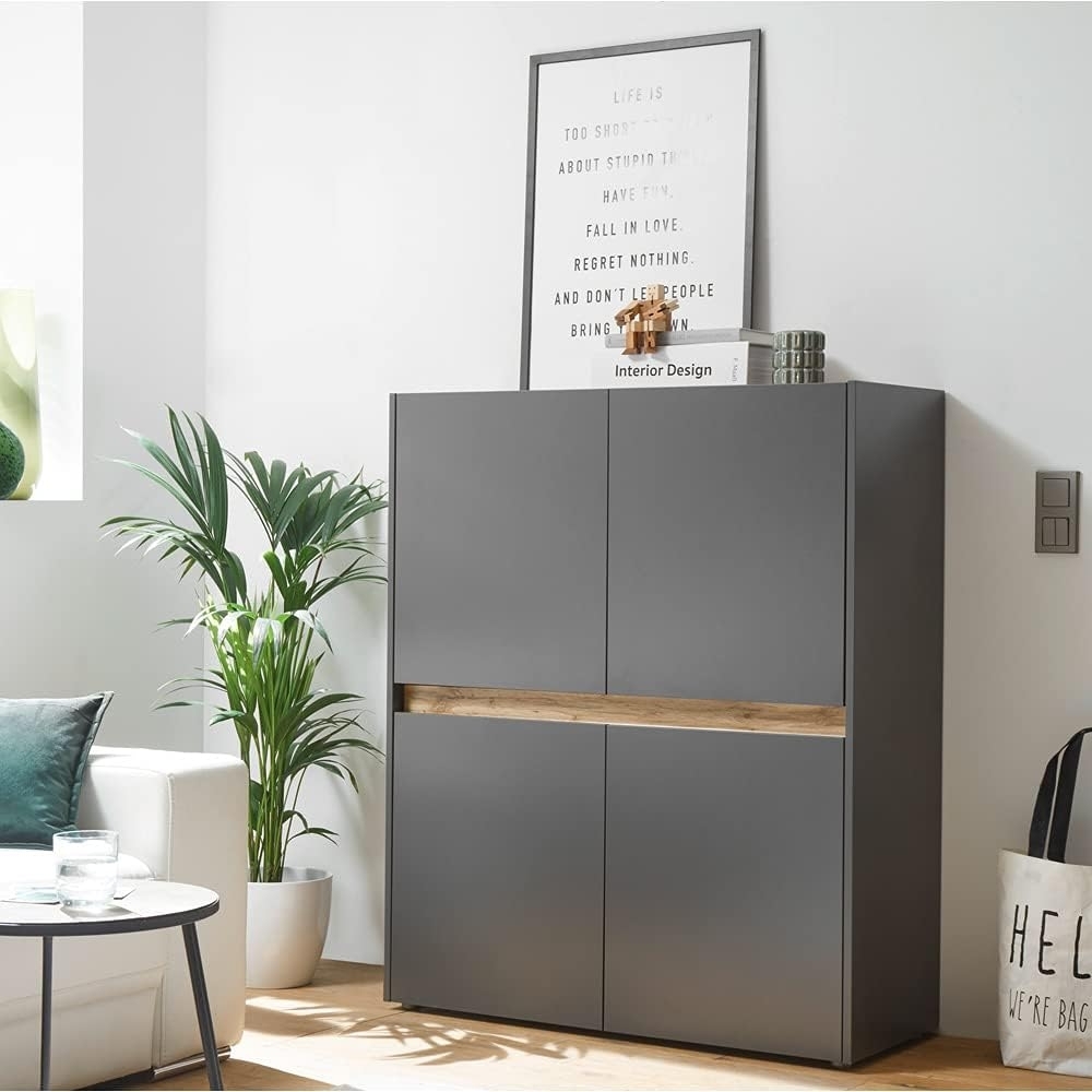 Highboard Esszimmer CRISP-61 in anthrazit mit Absetzungen in Wotan Eiche Nb, B/H/T: ca. 120/100/40 cm Bild 1