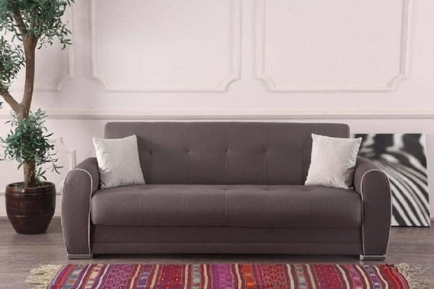 Dmora Schlafsofa 3-Sitzer Alejandro 224x85 cm Grau Stauraum Bild 1