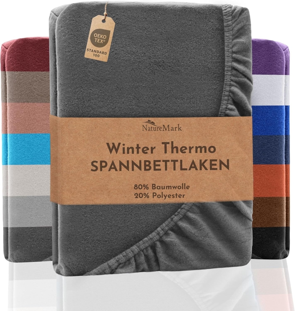 NatureMark Spannbettlaken Winter Thermo Fleece Spannbetttuch, 80% Baumwolle und 20% Polyester, Gummizug: rundum, (1 Stück), 140x200 cm bis 160x200 cm - Anthrazit grau Bild 1