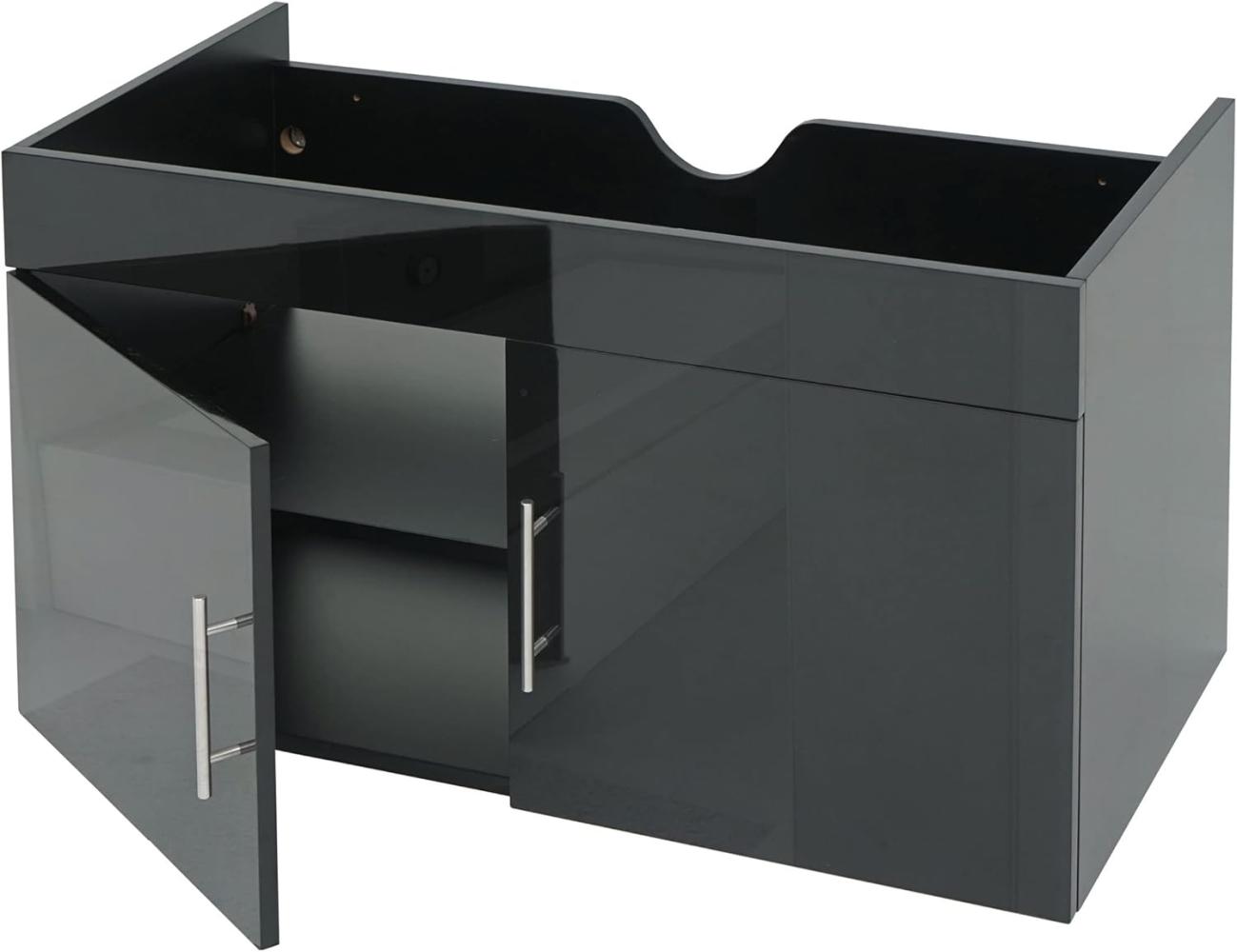 Waschbeckenunterschrank HWC-D16, Waschtischunterschrank Waschtisch Unterschrank Badmöbel, FSC® hochglanz 90cm ~ schwarz Bild 1