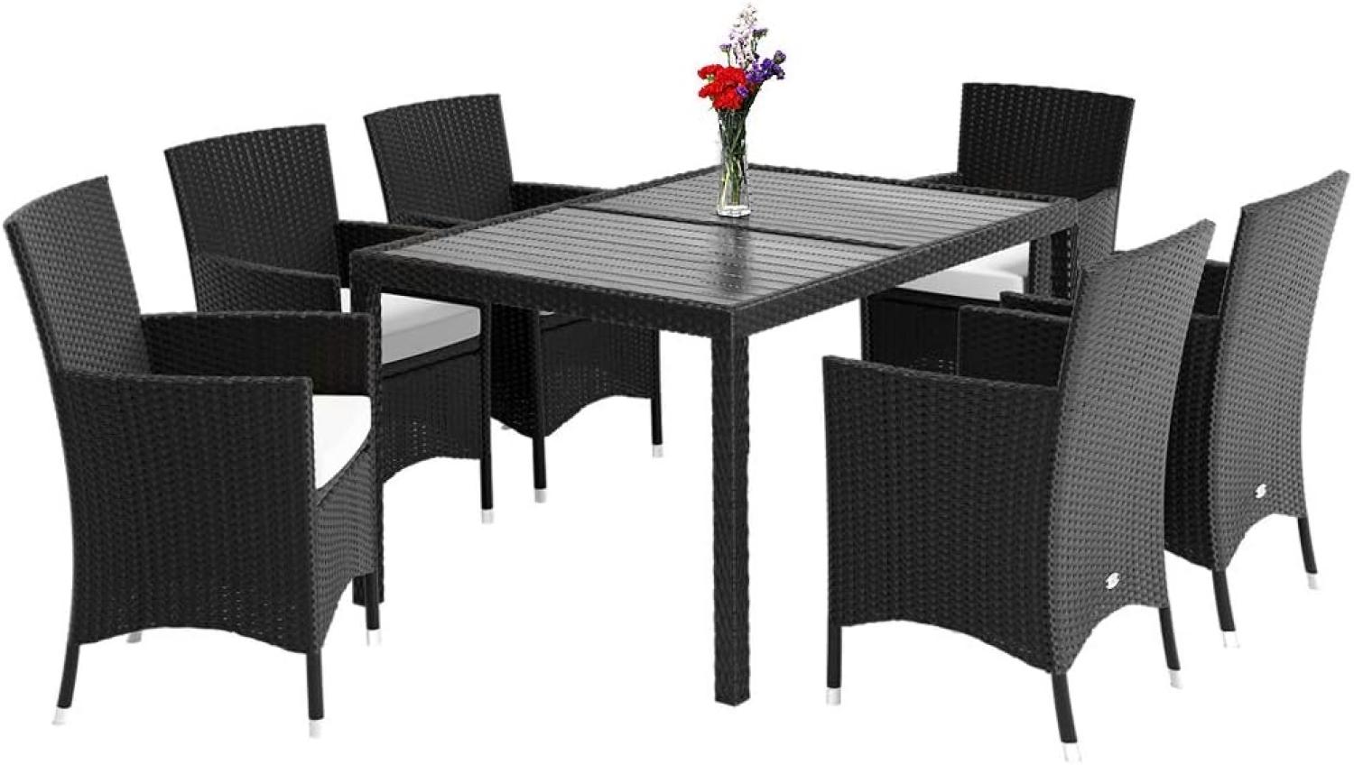 Casaria Garten-Essgruppe, (7-tlg), Polyrattan 6 stapelbare Stühle 7cm dicke Auflagen WPC Gartentisch Bild 1