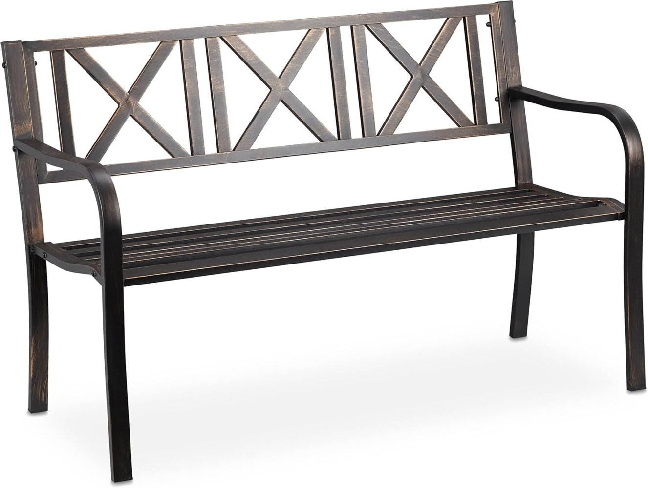 Relaxdays - Gartenbank, 2 Sitzer, Terrasse, Balkon, Stahl, stabile Garten Sitzbank, HBT 80,5 x 127 x 63 cm, schwarz-bronze Bild 1