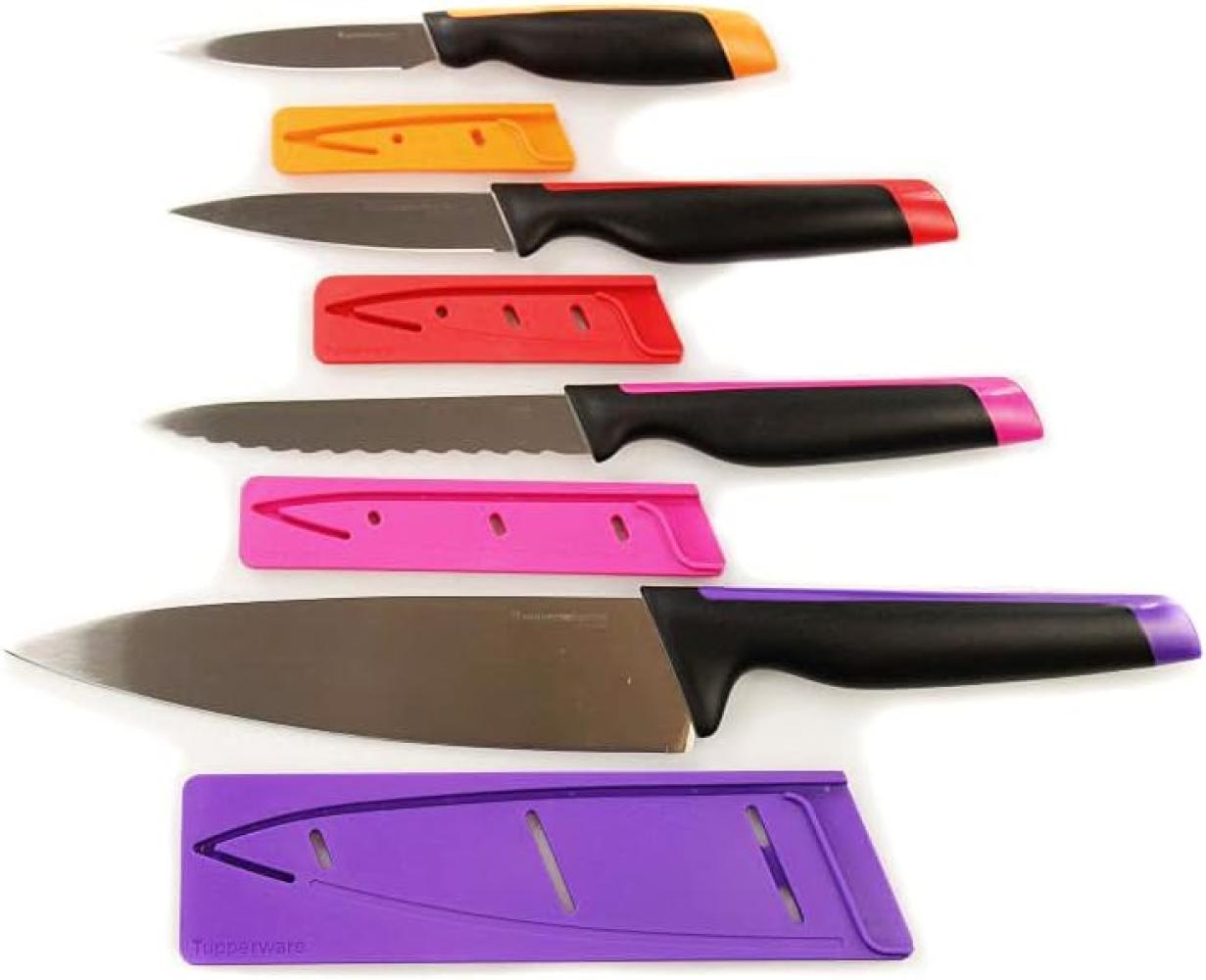 Tupperware Messer Universal-Serie lila Koch+pink Wellenschliff+Gemüse orange+rot Bild 1