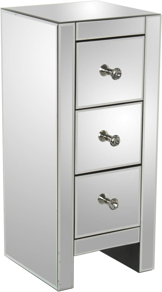 DRW Nachttisch mit 3 Schubladen aus Glas und Holz im Spiegel Bild 1