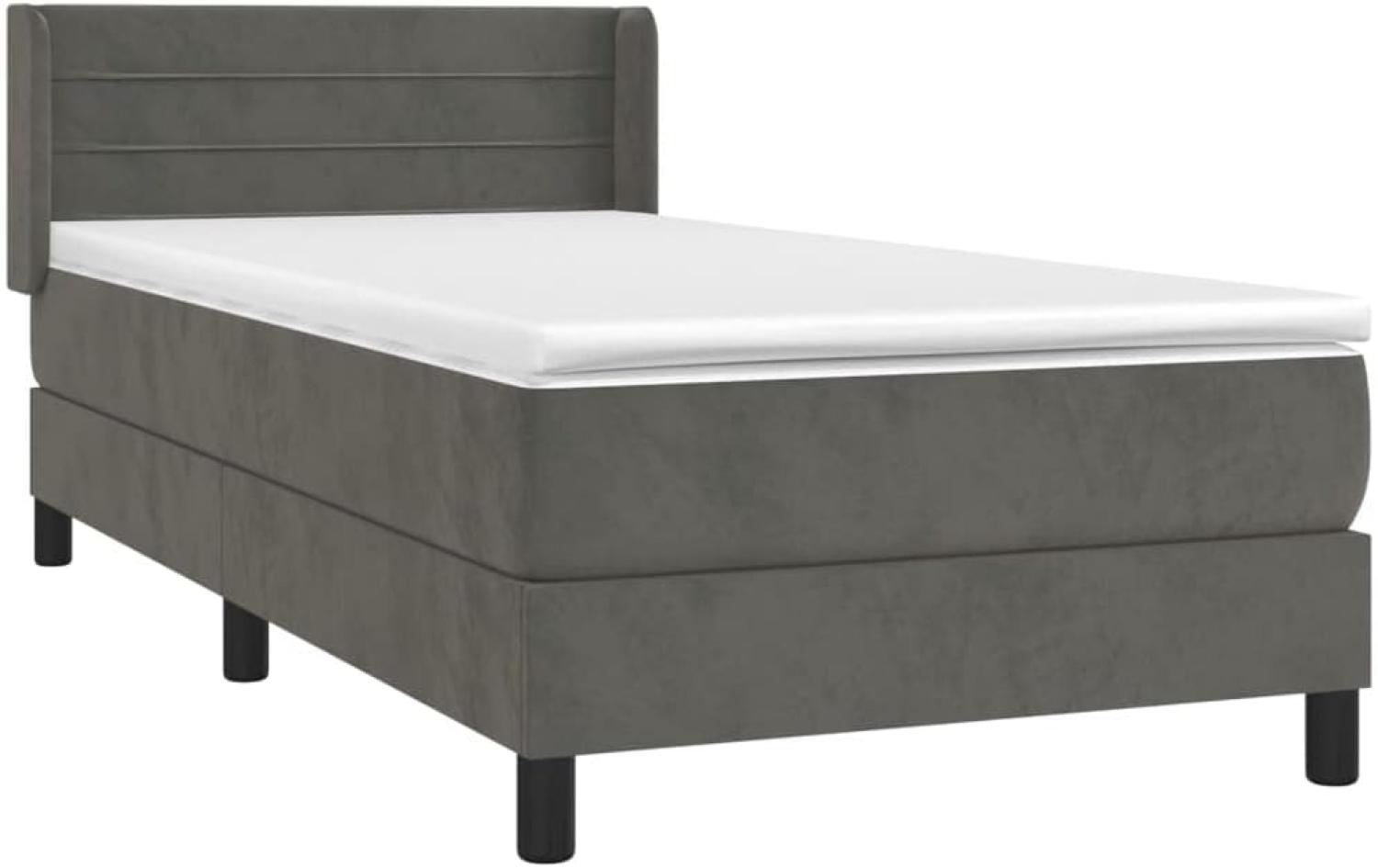 vidaXL Boxspringbett mit Matratze Dunkelgrau 90x200 cm Samt, Härtegrad: H2 [3130998] Bild 1