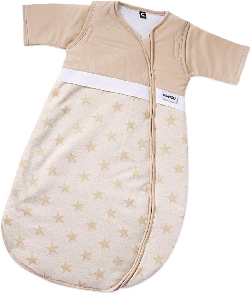 Gesslein 771199 Bubou Babyschlafsack mit abnehmbaren Ärmeln: Temperaturregulierender Ganzjahreschlafsack für Neugeborene, Baby Größe 70 cm, Sterne beige/Creme Bild 1