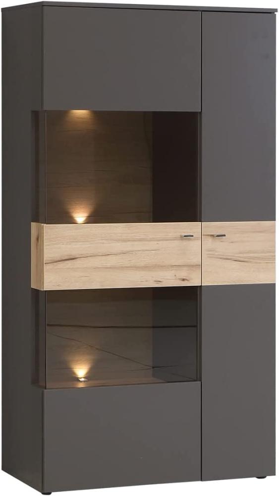 Highboard Clint 1 Wolfram Grau Planked Eiche 90x168x42 cm Vitrine LED Bild 1