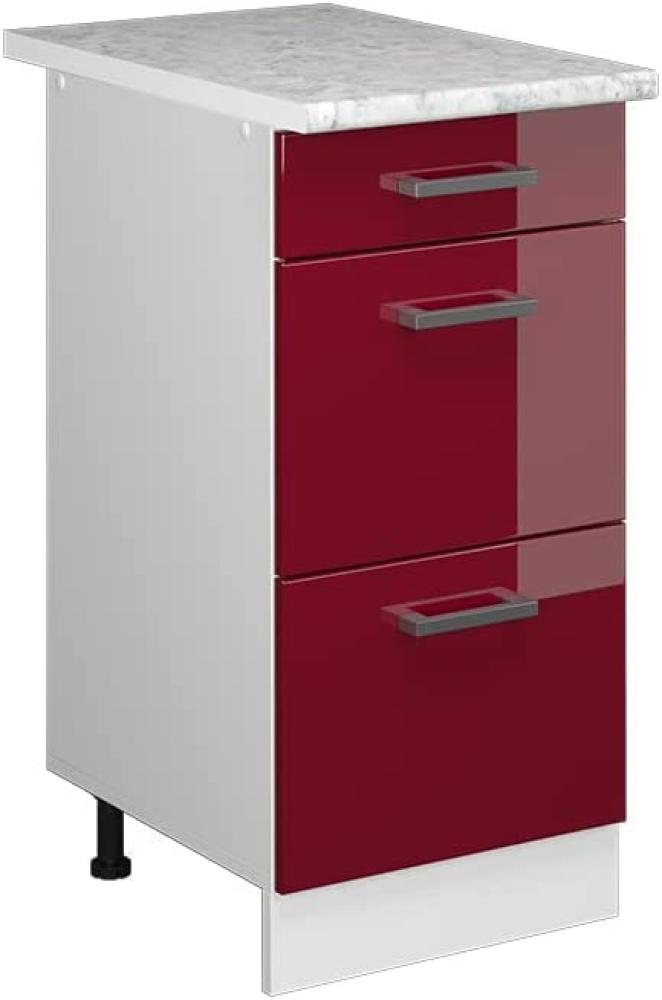 Vicco Küchenunterschrank R-Line, Bordeaux Hochglanz/Weiß, 40 cm mit Schubladen, und Arbeitsplatte Bild 1