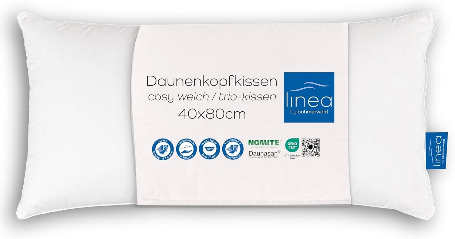 Böhmerwald Exclusiv Dreikammer-Kopfkissen, außen: 90 % Daunen / 10 % Federn, innen: 100% Federn, Füllgewicht: 400 + 100 g, Stützkomfort: weich, 40x80 cm,Weiß, 1 Stück (1er Pack) Bild 1