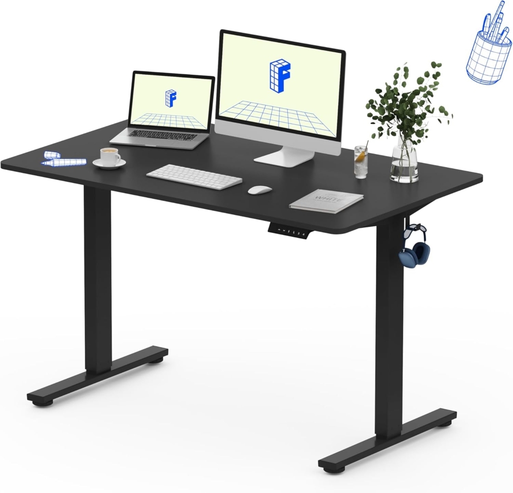 Flexispot EG1 Höhenverstellbarer Schreibtisch Elektrisch 2-Fach-Teleskop mit Tischplatte (D-Schwarz, Schwarz Gestell, 120x60 cm) Bild 1